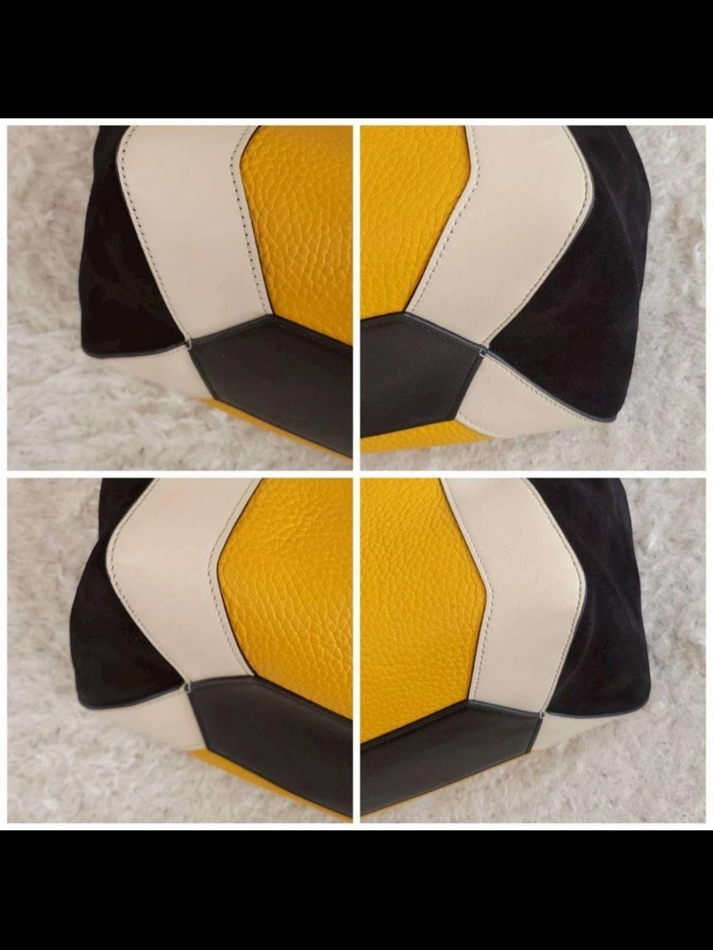 Mulberry Yellow, Black & Cream Pebbled Leather Drawstring Tote with Pouch - Picture 7 of 12